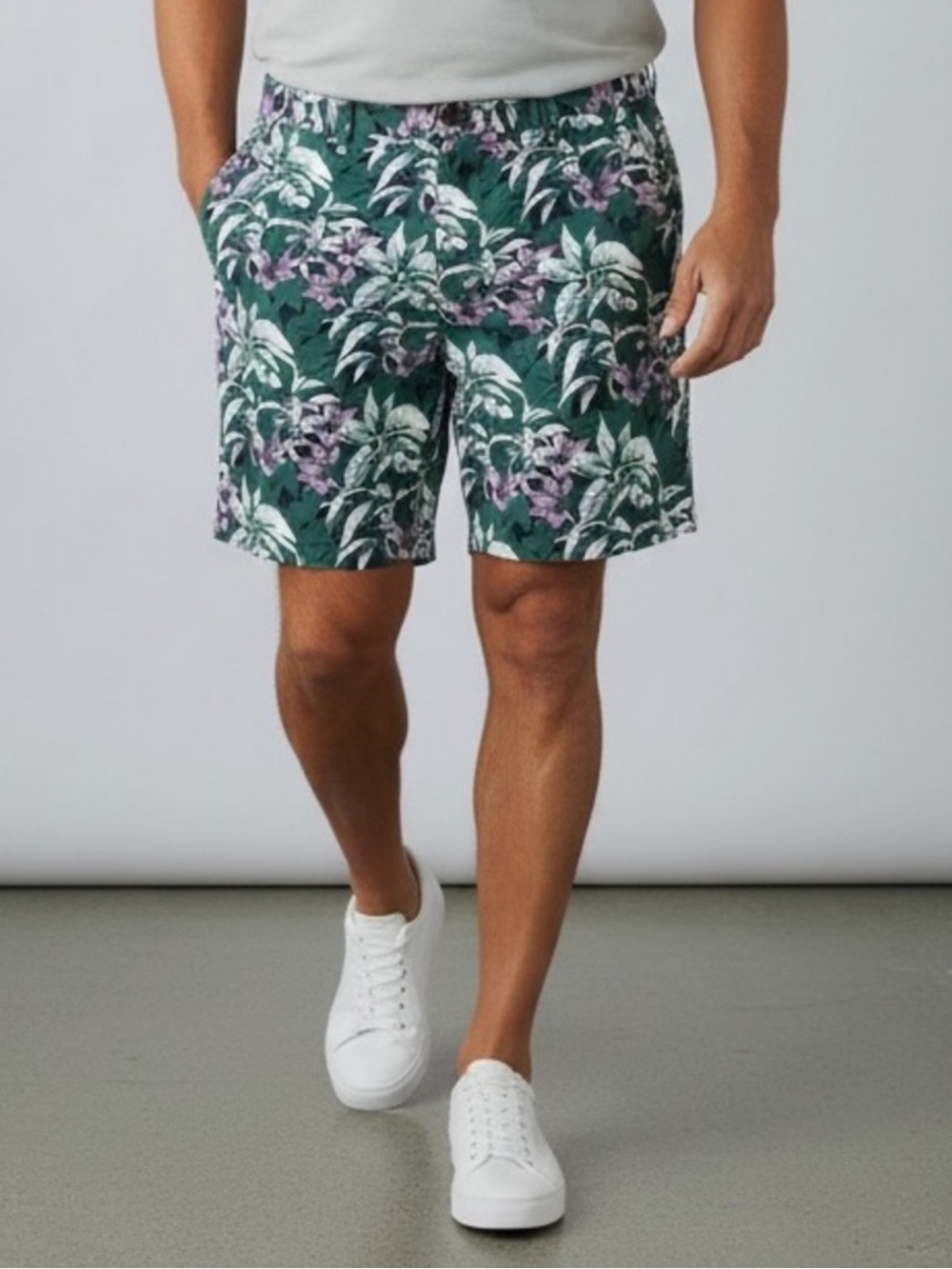Bonobos Green Floral Flat-Front Shorts 38